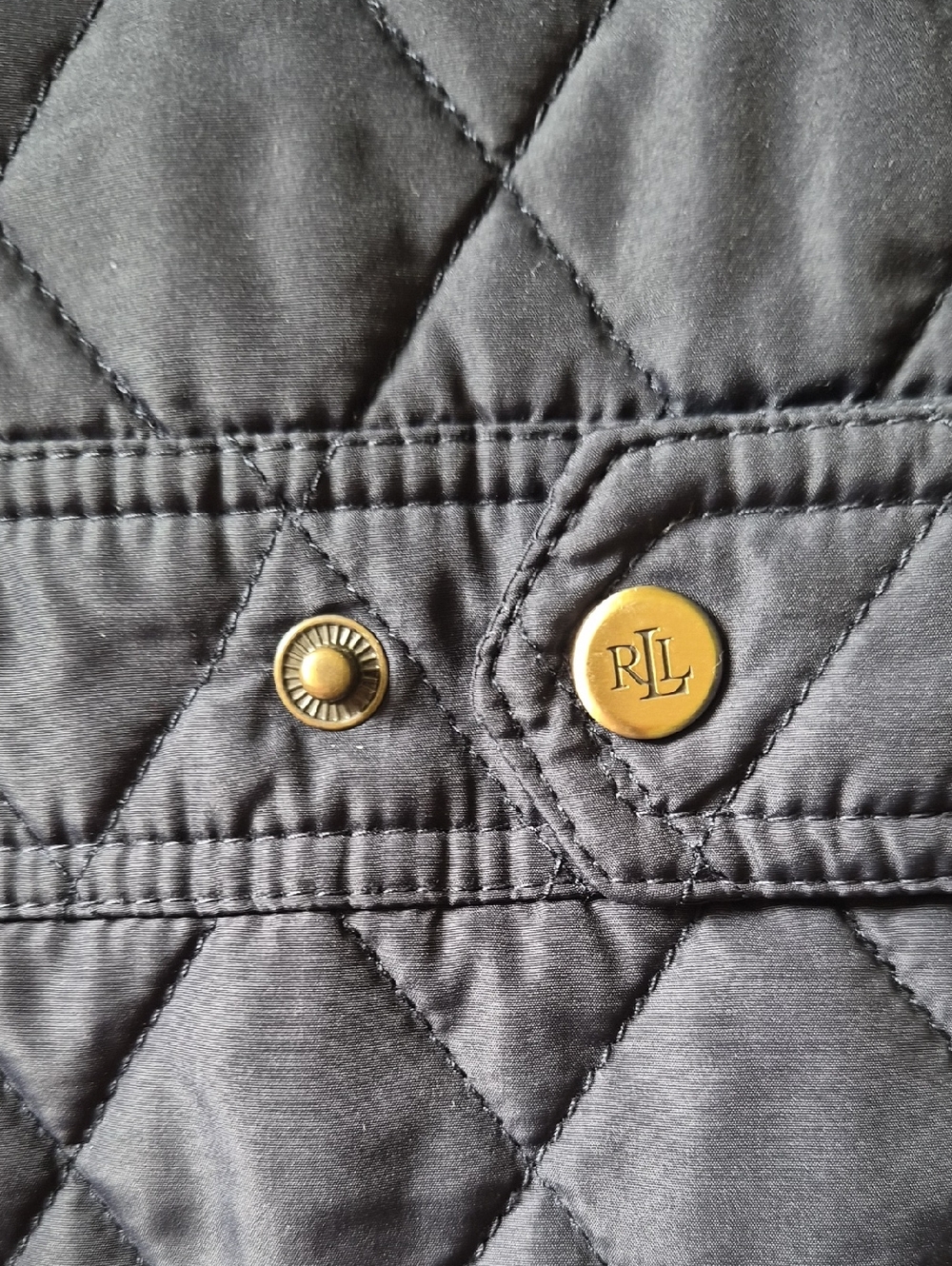 Ralph Lauren Navy Quilted Hooded Puffer with Brown Trim - Picture 9 of 12